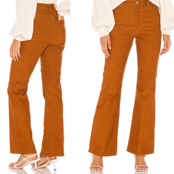 Levi's Ribcage Flare Corduroy Pants Caramel Cafe - Picture 8 of 15